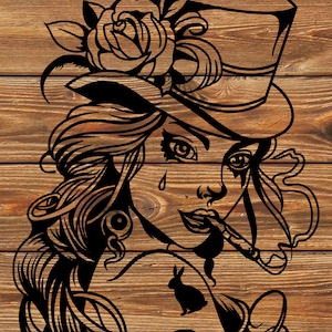 PNG SVG File Creepy - Twisted Alice Tattoo Stencil - Silhouette per Cricut - Taglierina per vinile