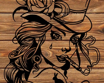 PNG SVG File Creepy - Twisted Alice Tattoo Stencil - Silhouette for Cricut - Vinyl Cutter