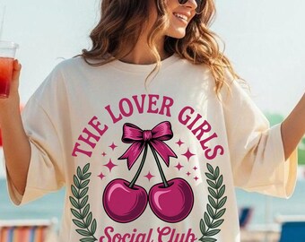 The Lover Girls Social Club PNG, Cherry Coquette Bow Clipart, Retro Girly Aesthetic Design, Trendy Girl Gang Sublimation File