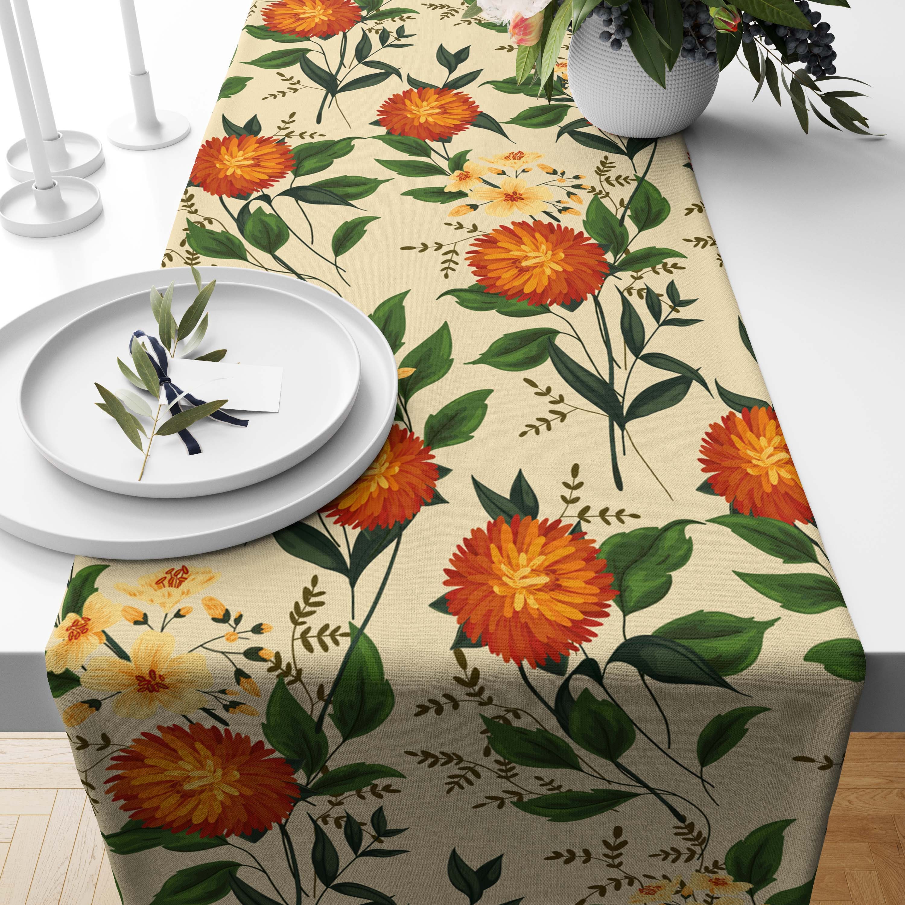 Aster Flowers Table Runner, Salle à Manger Cuisine Rectangulaire Décoration de Style Ferme, Pendaiso