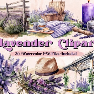 Aquarel Lavender Garden Clipart, Provence bloemenbruiloft PNG-formaat, Instant Download, Scrapbook, Junk Journal, Commercieel gebruik