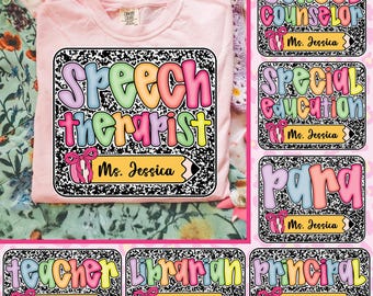 School Occupation PNG Bundle, Preppy Back To School Teacher Sped Para Counselor Shirt Design, First Day Hand Drawn Colorful Digital File
