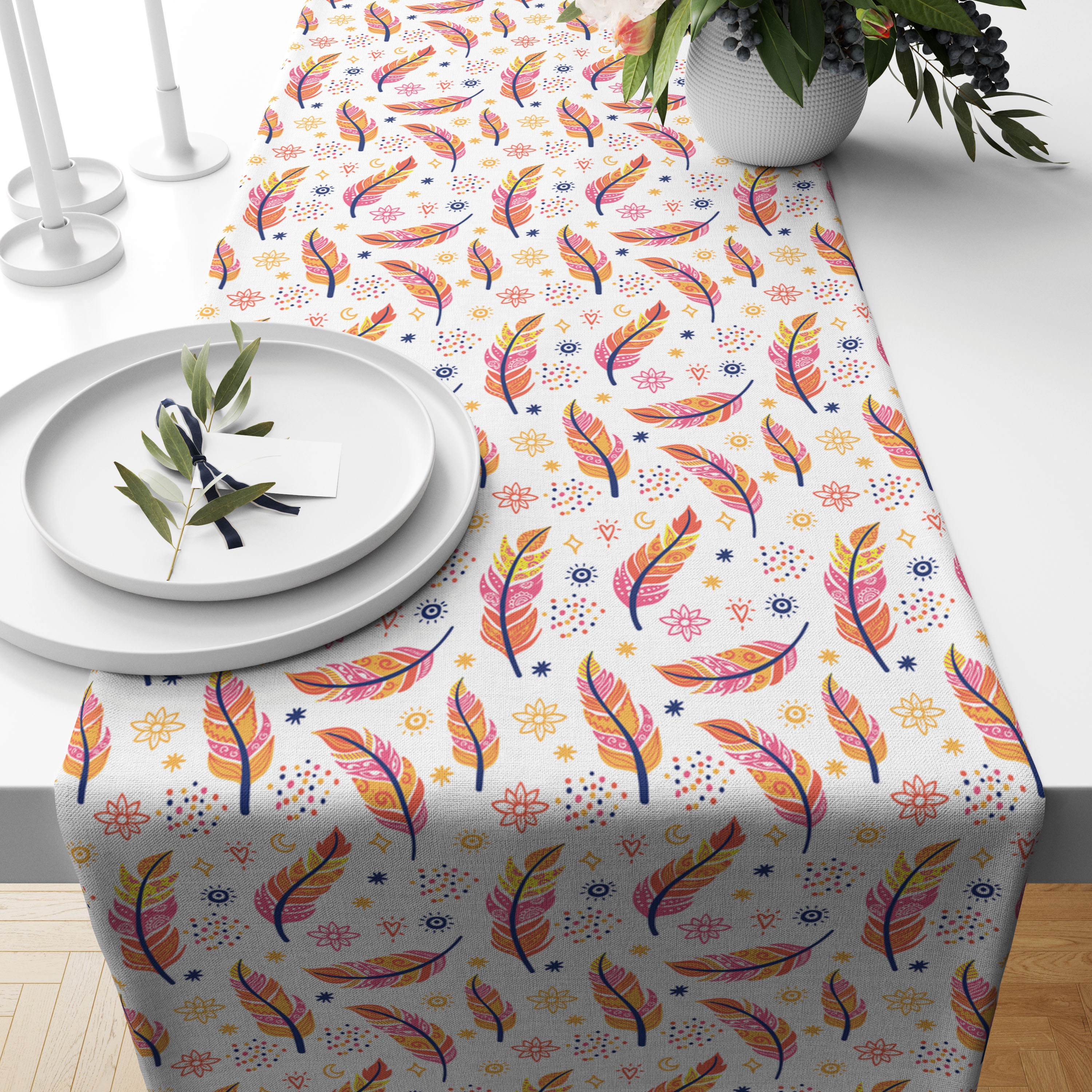 Motif de Plumes Dans Le Chemin Table Style Boho, Cuisine Salle à Manger, Décor Ferme, Cadeau Pendais