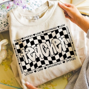 Retro Teacher PNG, Checkered Sublimation Design, Back to School Graphic, Preppy Teacher Shirt Clipart, Education Life Download