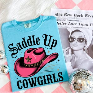Saddle Up Cowgirls PNG, Western Rodeo Sublimation Design, Retro Cowgirl Clipart, Country Girl Graphic, Digital Wild West File