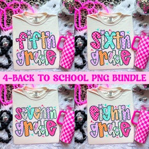 Preppy Back to School PNG Bundle, 5th/6th/7th/8th Grade, Teacher Coquette First Day of School Shirt Design, Girly Checkered Sublimation