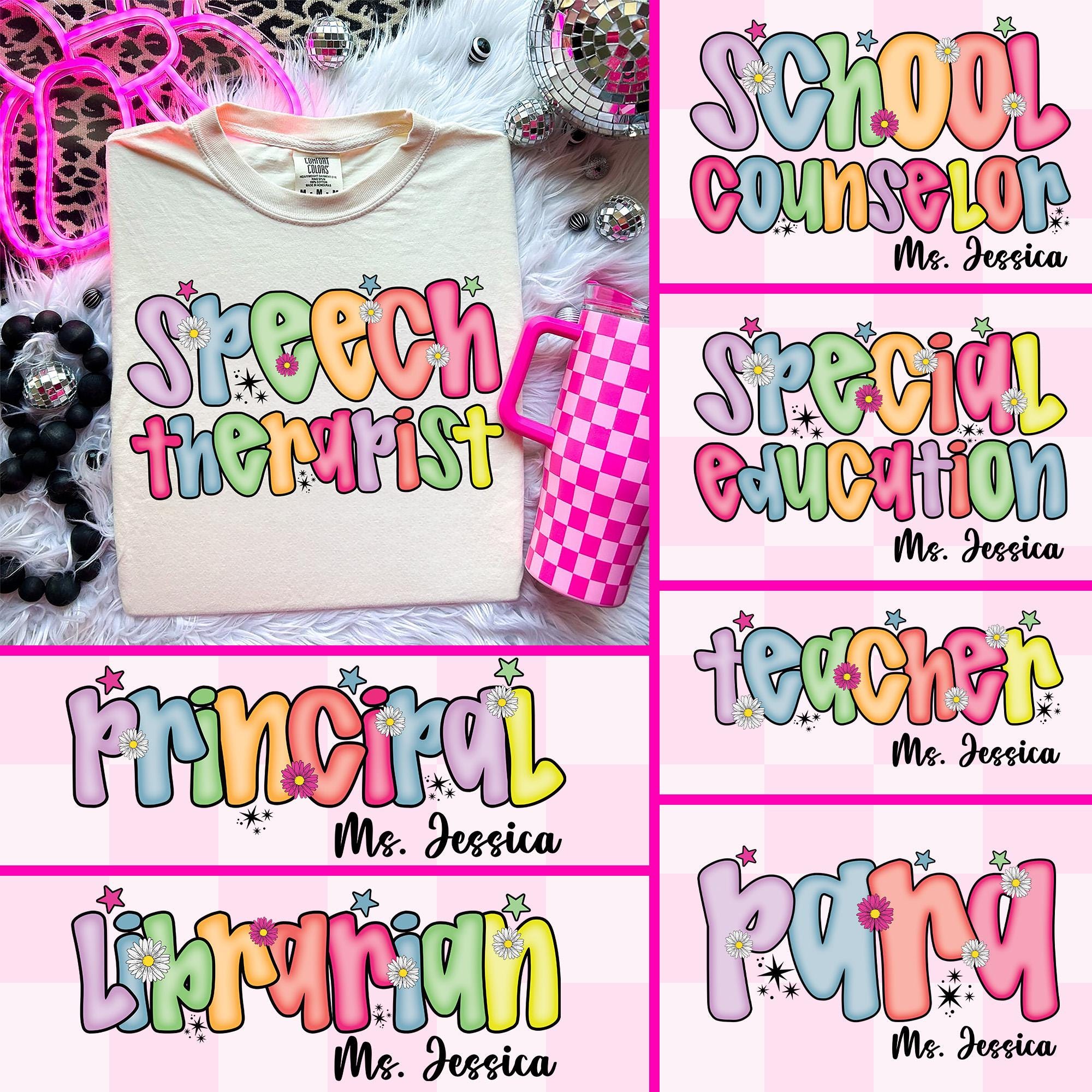 School Occupation PNG Bundle, Preppy Back To School Teacher Sped Para Counselor Shirt Design, First Day Hand Drawn Colorful Digital File