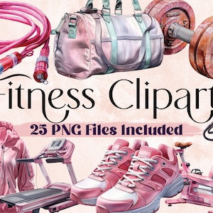 Fitness Watercolor Clipart, Girly Pink Gym Equipment, Exercise Cliparts, Fitness Illustration, Fitness Scrapbooking, Digital Download PNG