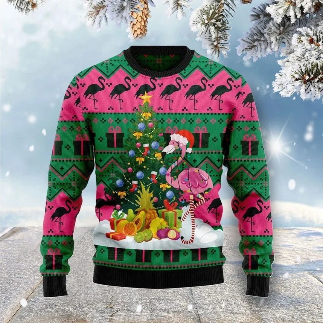 Pink Flamingo Christmas Ugly Sweater Flamingo Women Sweater - Etsy