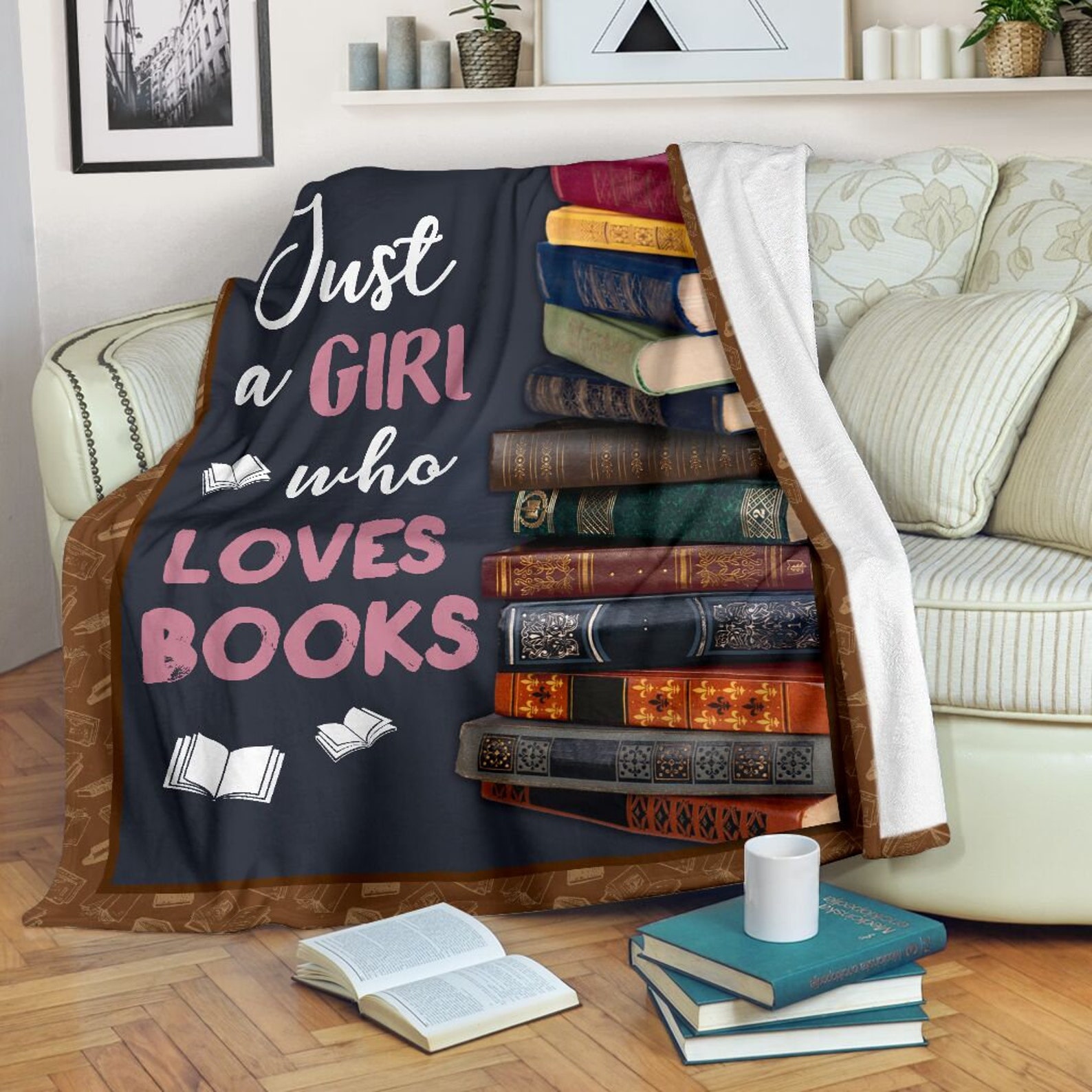 Just A Girt Who Loves Books Blanket Librarian Gifts Blankets Etsy