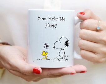 The Peanuts Snoopy You Make Me Happy Personalized Mug - Etsy Hong Kong