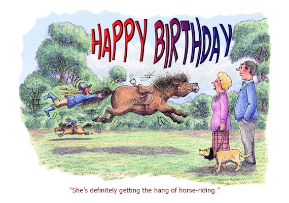 HAPPY BIRTHDAY HORSE & PONIES HUMOUR CARTOON A5 GREETING CARD BY ARMAND FOSTER - View #8