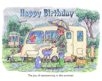Happy Birthday Caravan Caravanning Huour Cartoon A5 Funny Blank Greeting Card By Arand Foster
