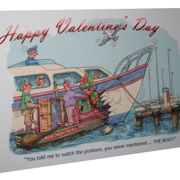 Valentine's Day Narrowboats Cartoon A5 Funny Blank Greeting Card by Armand Foster