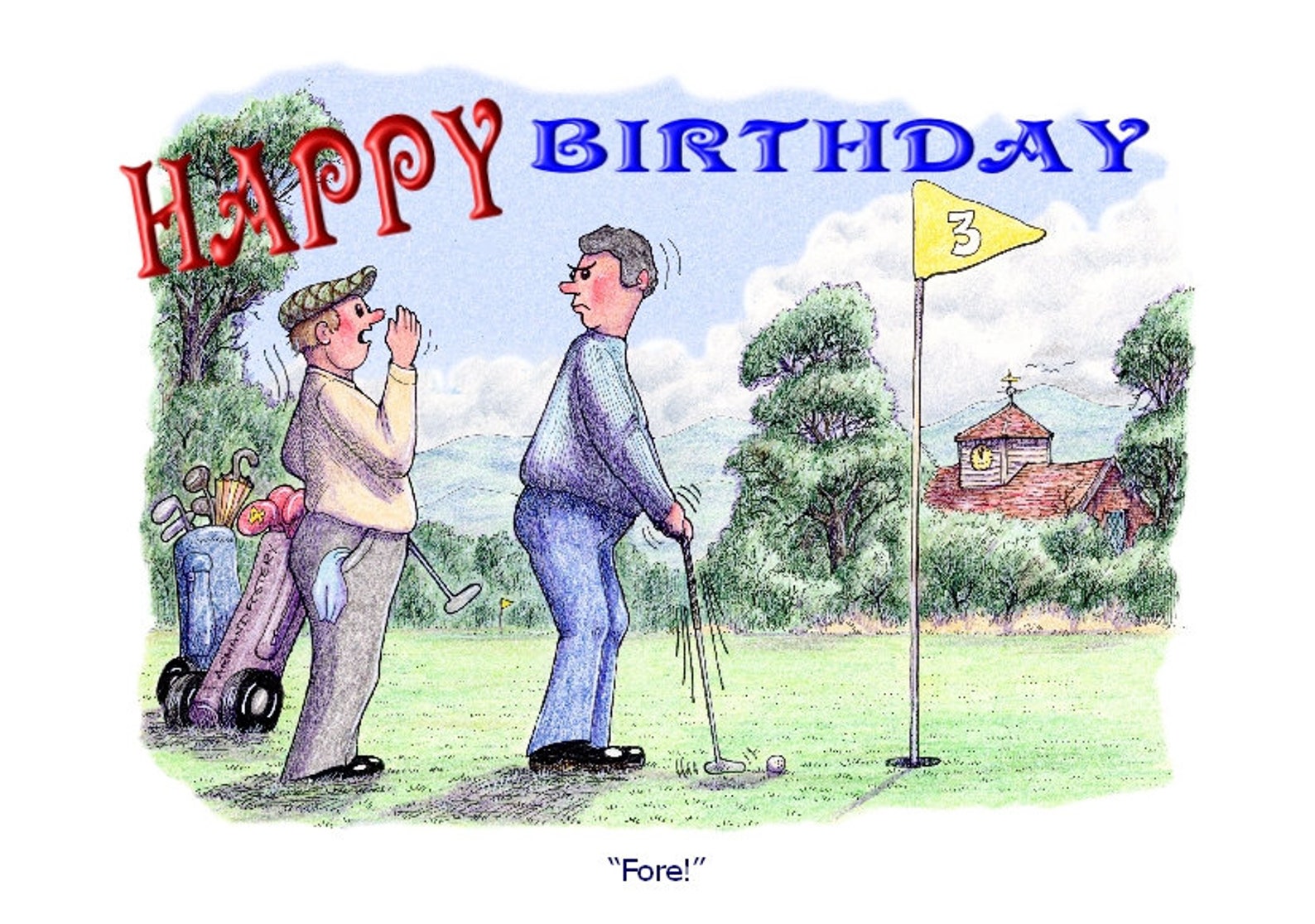 Happy Birthday Golfing Humour Cartoon A5 Funny Blank Greeting Etsy