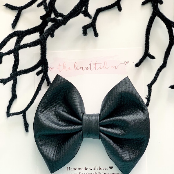 Black Faux Leather hair bow
