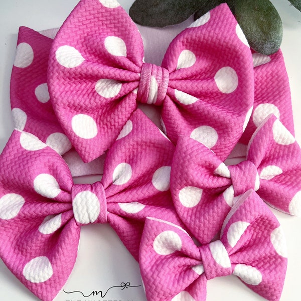 Pink with white polka dots bow/baby headwrap