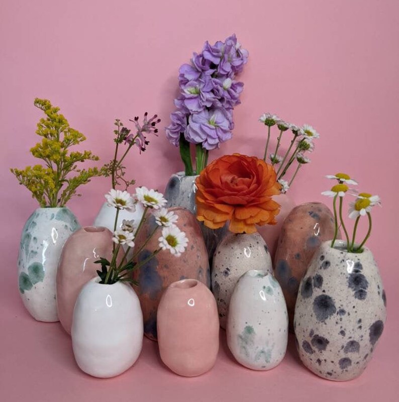 Handmade Ceramic Bud Vase/ Small Vase/ Pink/ White / Blue / Etsy