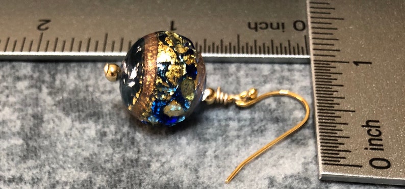 Murano Venetian Glass Blue /& Gold Round Beads Gold Filled French Hook Earrings
