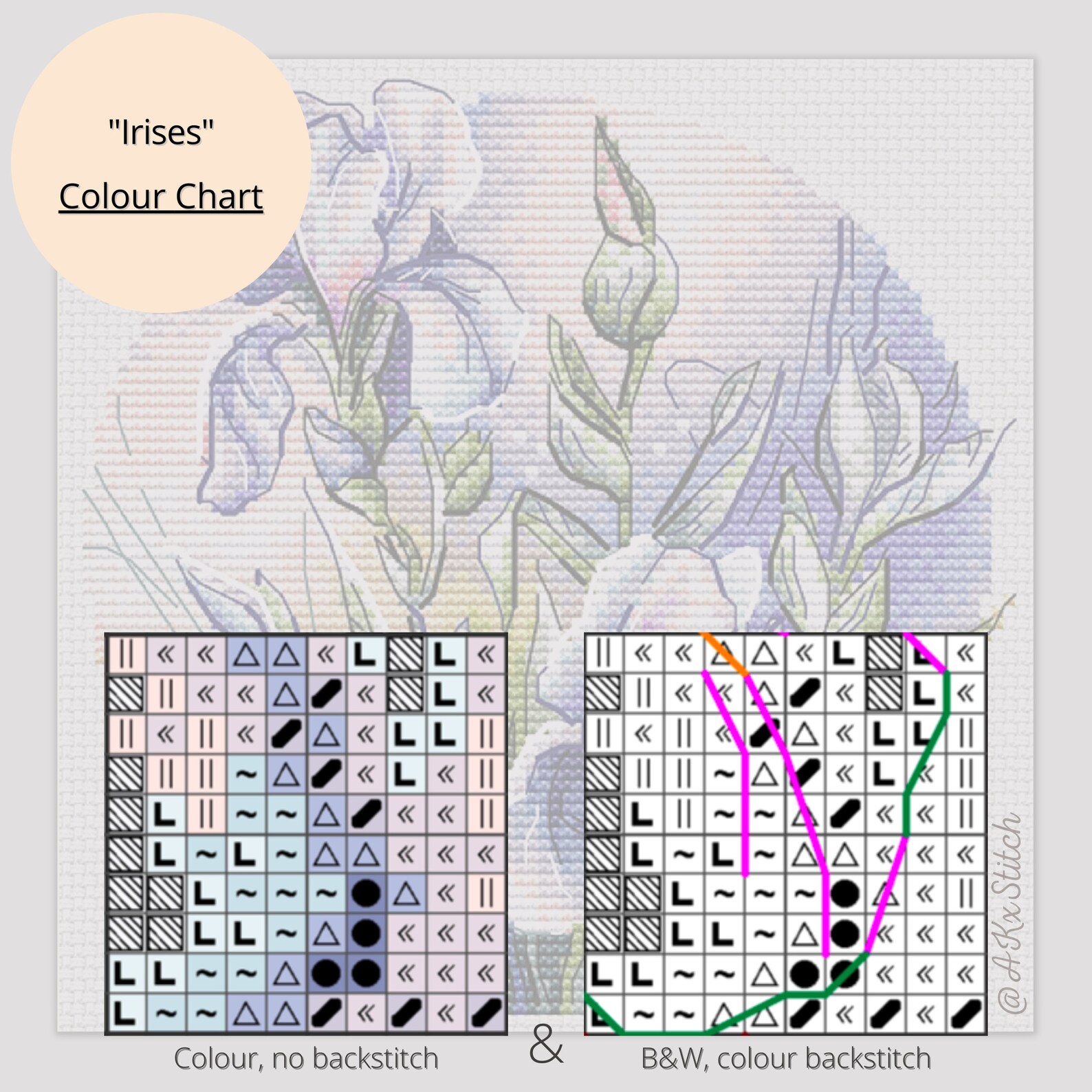Irises Flower Cross Stitch KIT PDF Chart, Purple Spring Floral ...