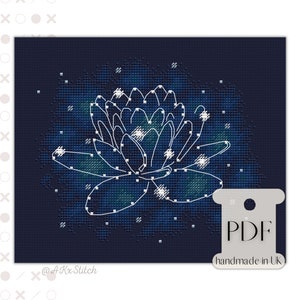 Lotus Cross Stitch Pattern PDF, Floral Constellation Embroidery Chart, Star Sign Zodiac Astrology Galaxy Enthusiast, Easy Quick Fast Idea