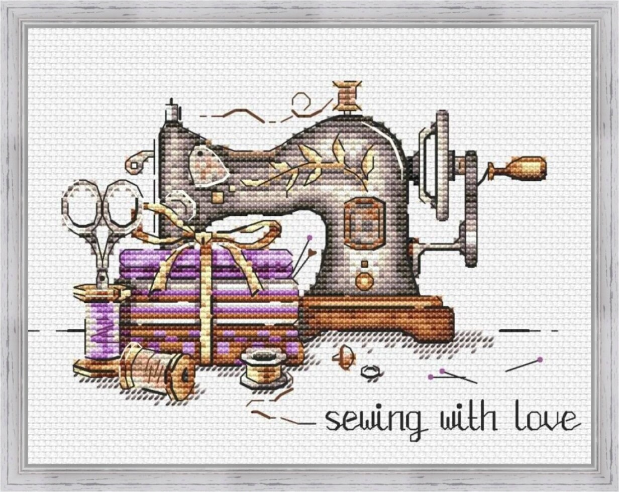愛を込めて縫うクロスステッチキット PDFチャート、ヴィンテージシンガーミシン、ファットクォーター、糸を使ったキュートなクラフトルーム風刺繍 -  Etsy 日本