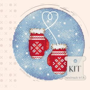 Handschuhe Kreuzstich Kit PDF Stickmuster, behagliches Weihnachten Handschuhe Stickmuster Paar Rote Handschuhe, Winter Festliche schnelle einfache Handarbeiten Xstitch