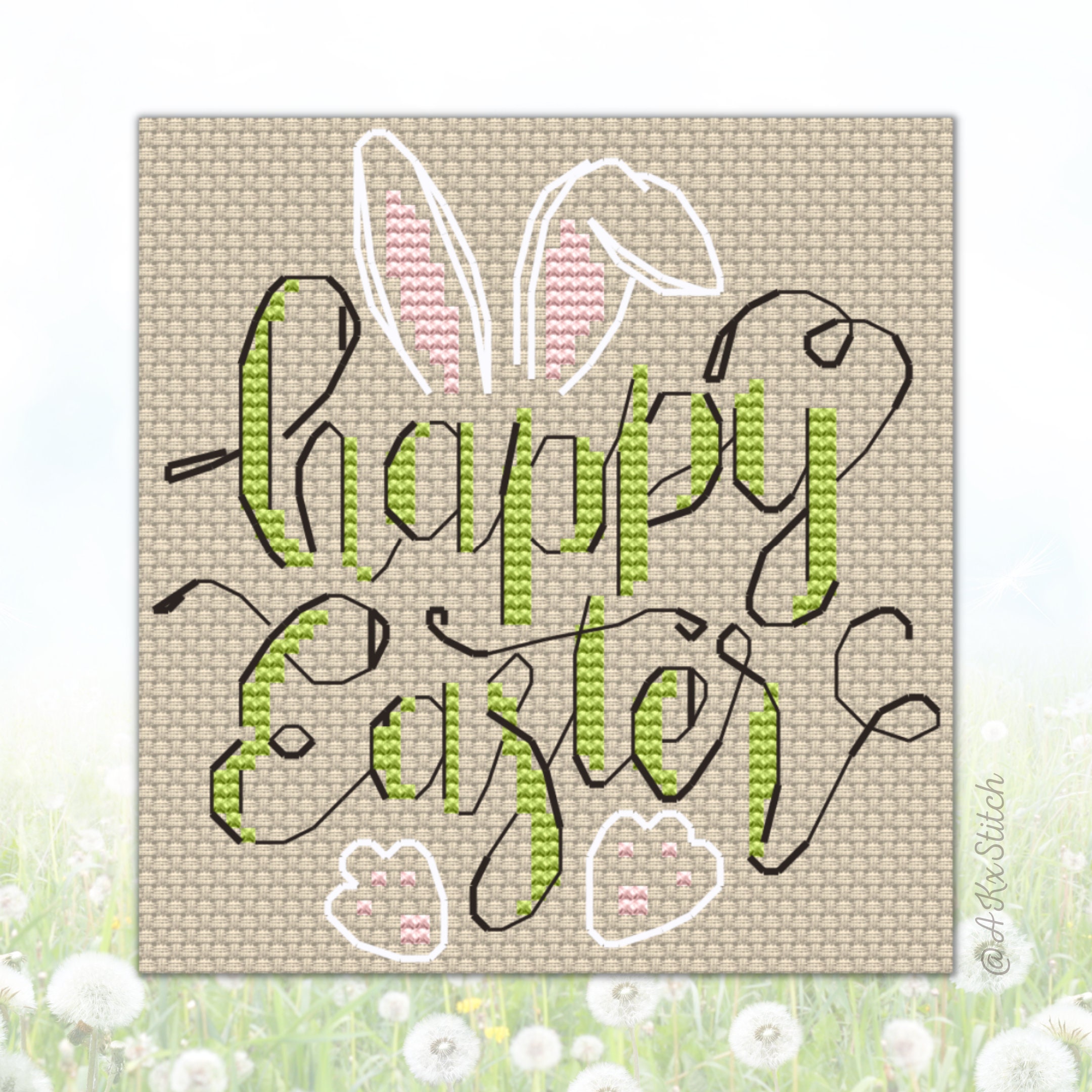 Happy Easter Cross Stitch Kit PDF Chart, Cute Quick Spring Bunny Card ...
