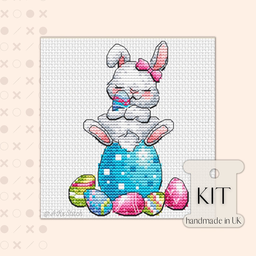 Easter Bunny Girl Chocolate Eggs Cross Stitch KIT PDF Chart, Colourful ...