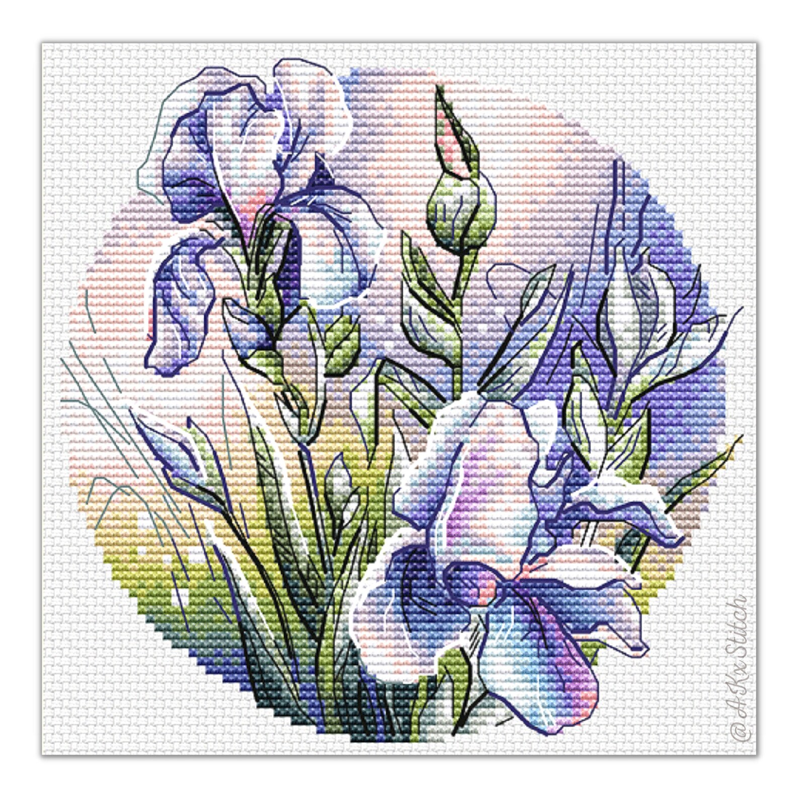 Irises Flower Cross Stitch KIT PDF Chart, Purple Spring Floral ...