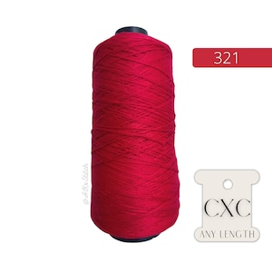 May include: A spool of bright red thread, labeled with the number "321" and the brand "CXC". The thread is tightly wound around a black core. The image is on a white background.