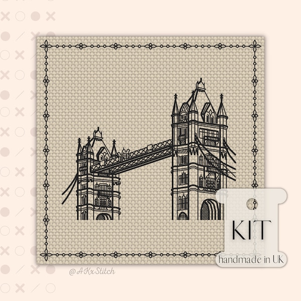 Um die Welt "London" Kreuzstichpackung PDF Chart, Blackwork Stickmuster von berühmtem englischen Wahrzeichen, Fortgeschrittene Handarbeit Erwachsene