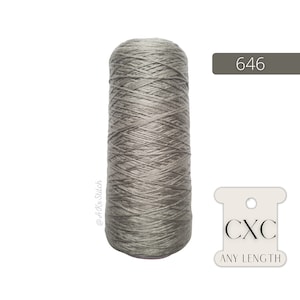 May include: A spool of grey thread with the number 646 printed on a label. The thread is labelled "CXC ANY LENGTH".