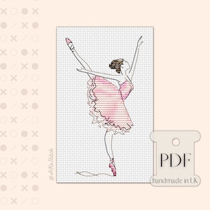 Ballett Tänzerin Kreuzstich Stickmuster Anleitung, Ballerina Mädchen im rosa Tutu & Spitzenschuhe, einfaches Stickmuster und DMC Threads Stickmuster