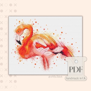 Flamingo Pink Bird Cross Stitch PDF Digital Chart, Watercolour Style Pink Bird Embroidery Pattern, Modern Animal Xstitch for Nursery Baby