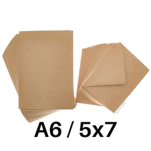 Cartes Kraft A6 5 x 7 Cartes vierges et enveloppes, couleur brun naturel rustique, carte de voeux artisanale, jeu écologique pour faire-part de mariage scolaire
