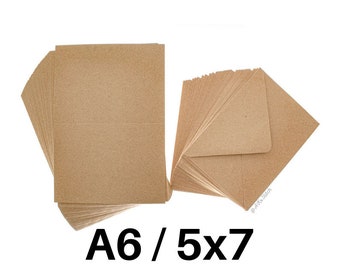 Kraft Cards A6 5x7 Blank Card & Envelope Rustic Natural Brown Colour, Art Craft Greeting Card Eco Set for Wedding School Invitation