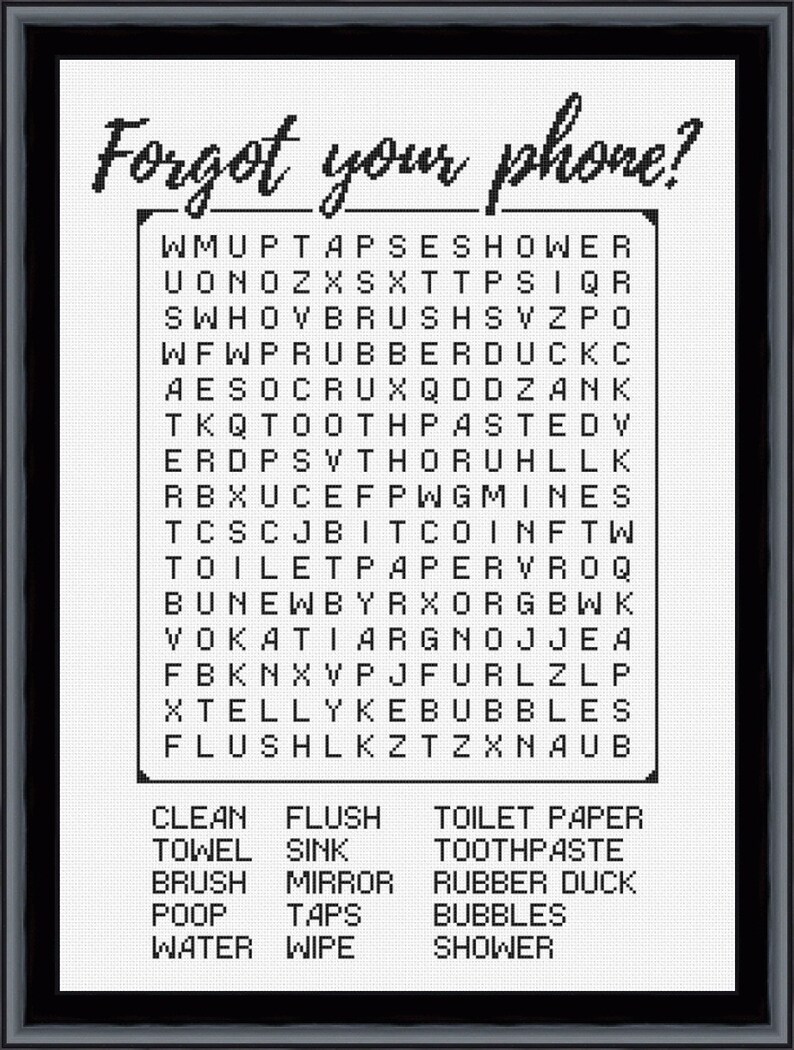 Bathroom Cross Stitch Kit Puzzle Word Search Crossword Game - Etsy