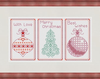 Kit Punto Croce Biglietti Natale - Set 3 Con Filati DMC, Tessuto Aida 14 Ct, Per Principianti
