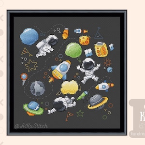 Kit punto croce per neonato astronauta / Schema ricamo razzo spaziale facile e carino e materiali