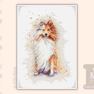 Kit punto croce Sheltie, Border Rough Collie, Lassie / Schema ricamo cane bianco e rosso e forniture DMC, regalo per mamma papà amante degli animali