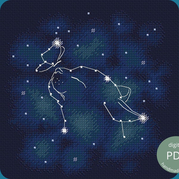 Cat Constellation Cross Stitch Pattern PDF / Embroidery Chart with Backstitch, Space, Butterfly, Star Sign Zodiac Astrology Galaxy, Easy kit