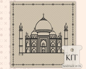 Autour du monde « Taj Mahal » Kit de point de croix PDF Chart, motif de broderie Blackwork de célèbre monument indien, Adult de couture avancée