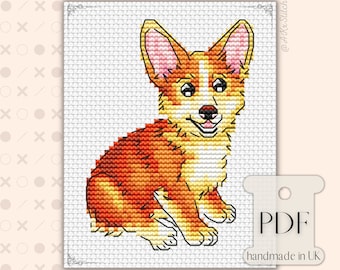 Corgi CROSS STITCH PDF Pattern, Embroidery Chart of Cute Red Puppy, Easy Handmade Gift for Dog Lovers, Pembroke Welsh Corgi Pet Parents