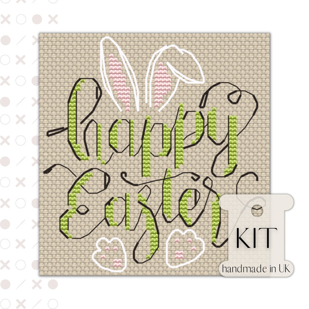 Happy Easter Cross Stitch Kit PDF Chart, Cute Quick Spring Bunny Card ...
