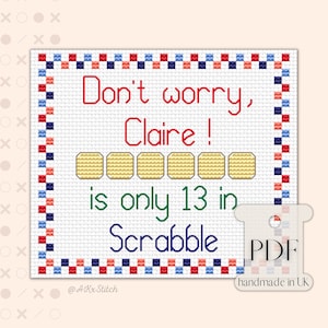 Scrabble Any Age Kit Punto Croce Personalizzabile PDF Grafico, Ricamo per Biglietti di Compleanno e Anniversario, Divertente Alfabeto Moderno, Regalo per Famiglia e Amici
