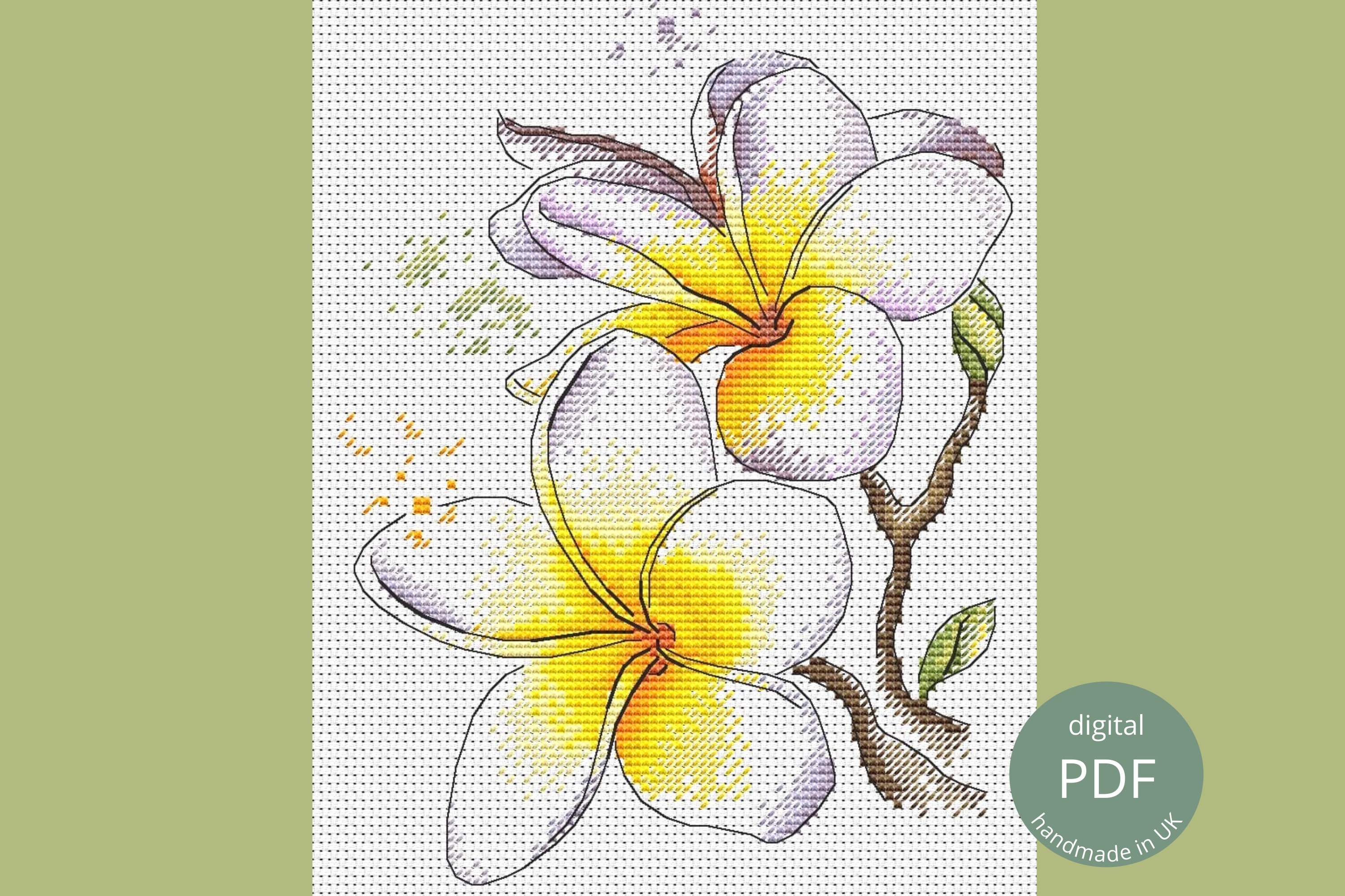 Plumeria Flower Cross Stitch Chart PDF / Minimalist Line Art Style