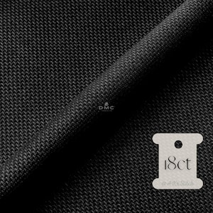 May include: Black Aida cloth with a white label that says "18ct" and "@AKxStitch".