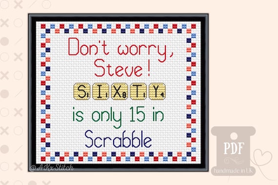 Custom Cross Stitch Birthday Card, Scrabble Anniversary Embroidery Pattern PDF, Easy to Follow Beginner Chart, Gift Aunt Uncle Father in Law