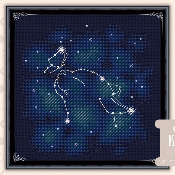 Cat Constellation Galaxy Cross Stitch Kit / Embroidery Chart with Backstitch, Felis Star Sign Zodiac Design for Astrology Space Kitten Fans